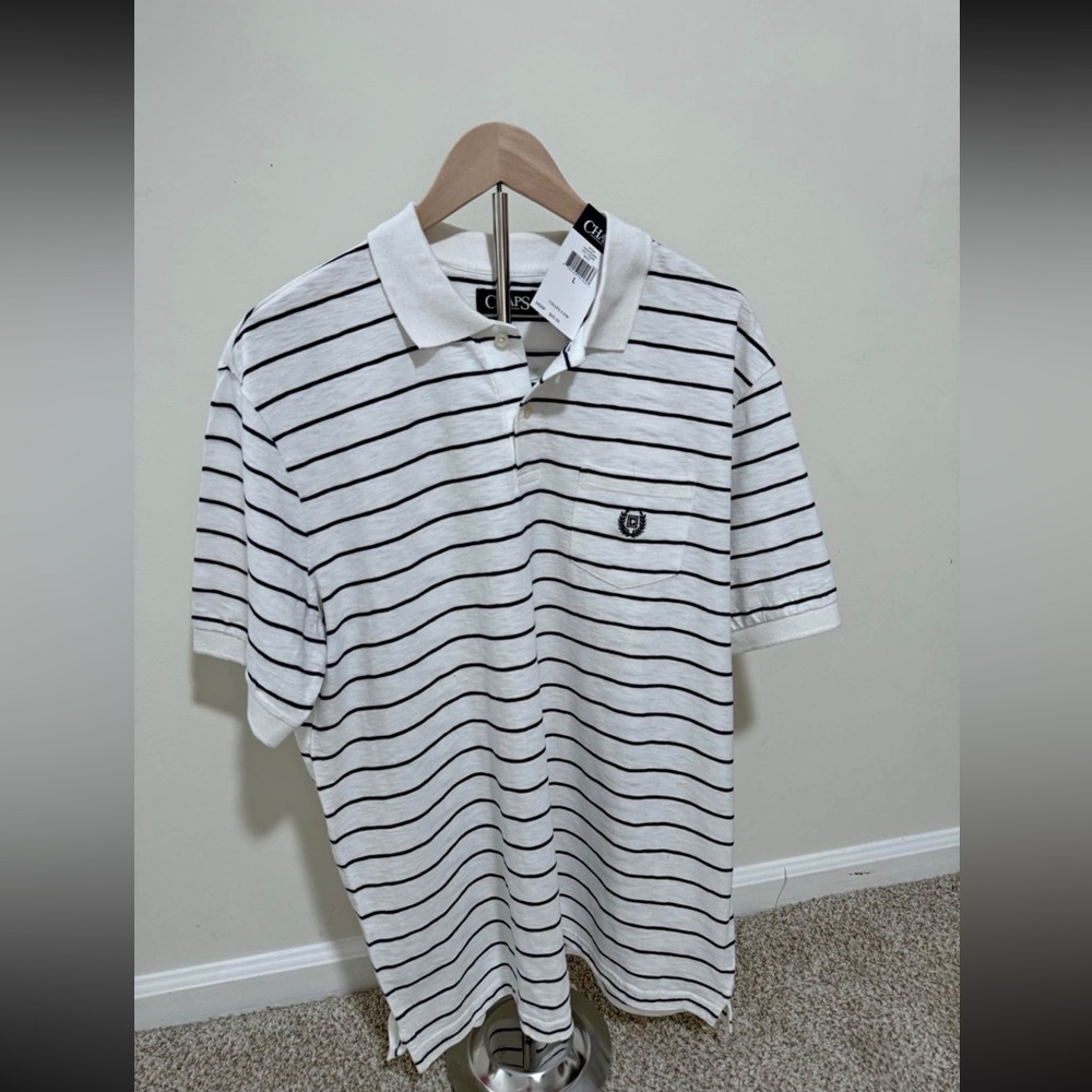 Chaps White and Black Striped Polo Shirt